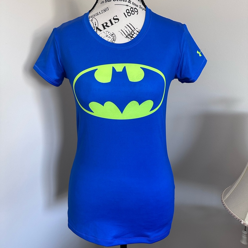 Under Armour Womens Blue Compression Shirt with Neon Batman Logo